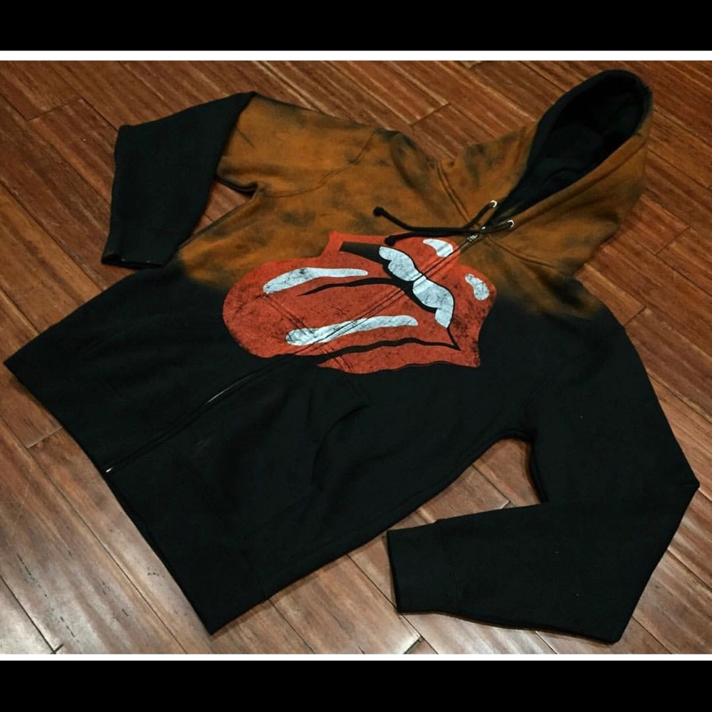 Vintage bleached rolling stone zip up hoodie